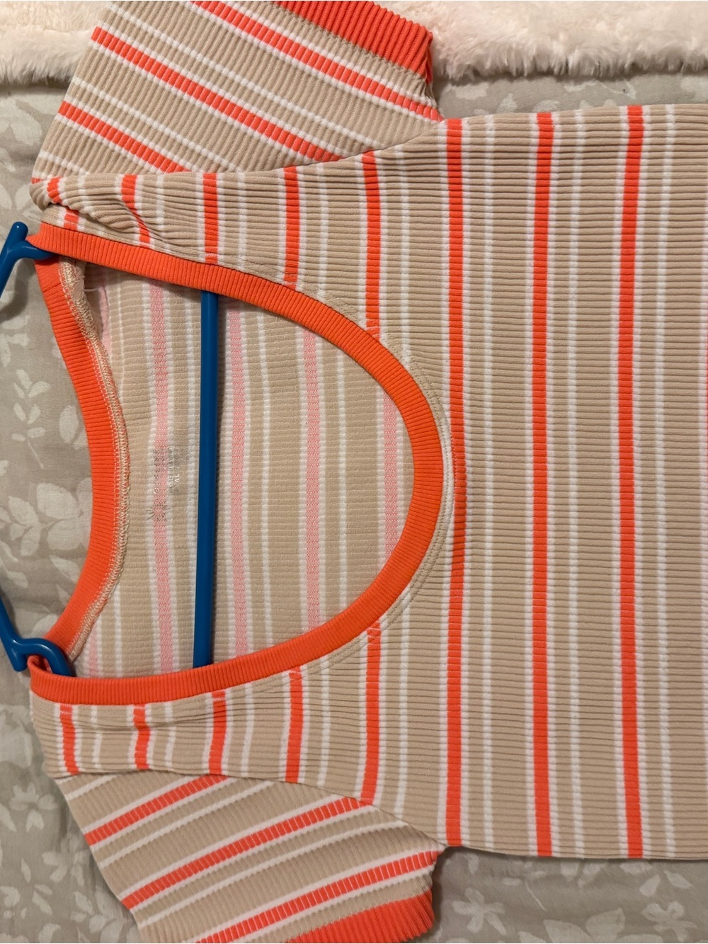 aerie Beige Striped Top with Bright Orange Trim